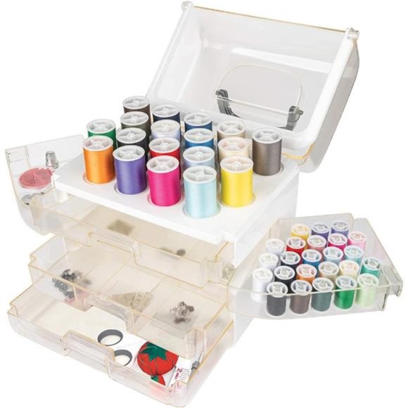 224 Piece - Sewing Kit & Craft Organizer with Machine Sewing Thread, White - Picture 2 of 6